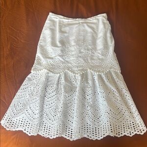 Vintage Cotton White Eyelet Lace Midi Skirt size XS!